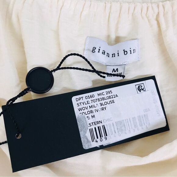 GIANNI BINI Ivory Puffed Sleeve‎ Cropped Peasant Blouse Top Square Neck Medium - Picture 3 of 8